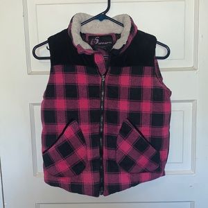 Kids Pink & Black Puffy Plaid Vest